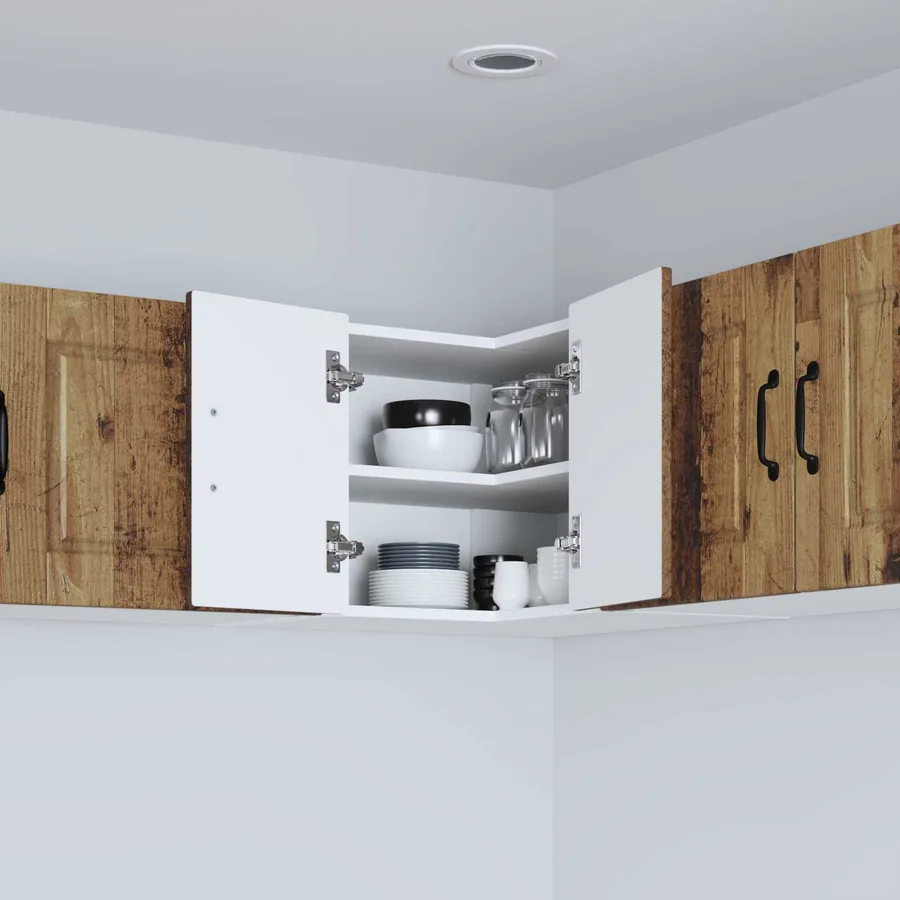 Cabinet d'angle mural PORTO Bois ancien 57 x 57 x 40 cm - 4