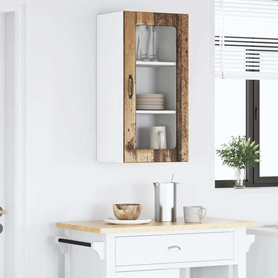 Cabinet en verre mural PORTO Bois ancien 40 x 31 x 80 cm - 4