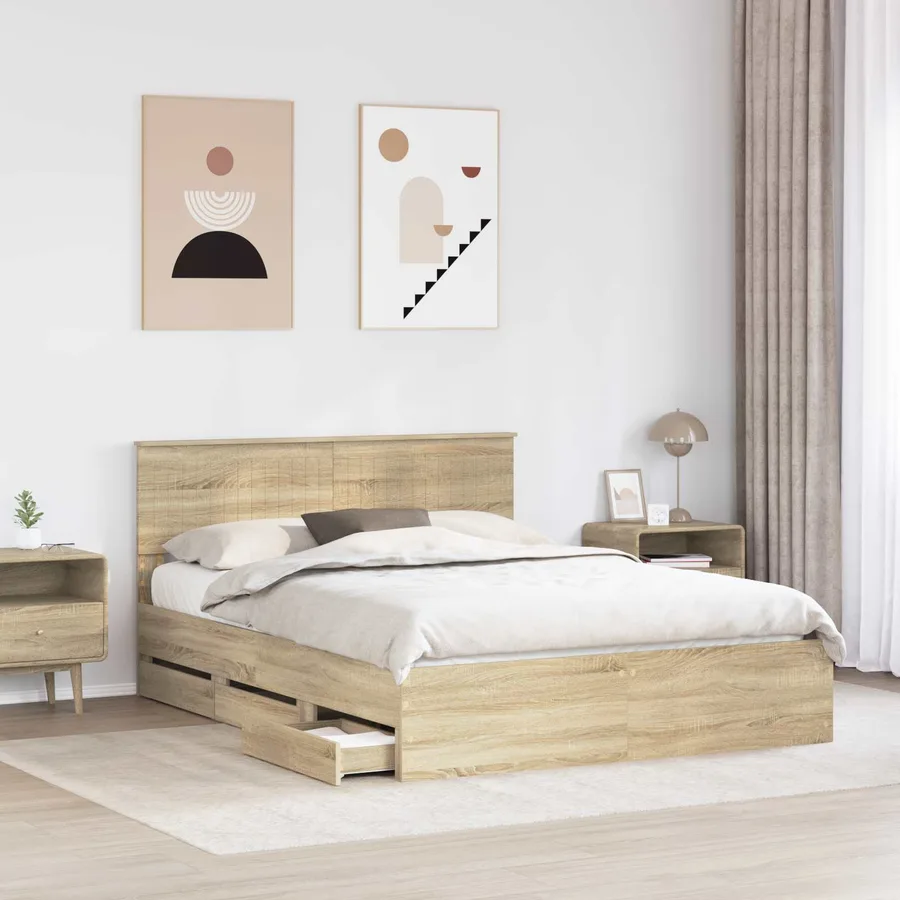 Cadre de lit Chêne Sonoma 150 x 200 cm Bois Ingénierie - 3