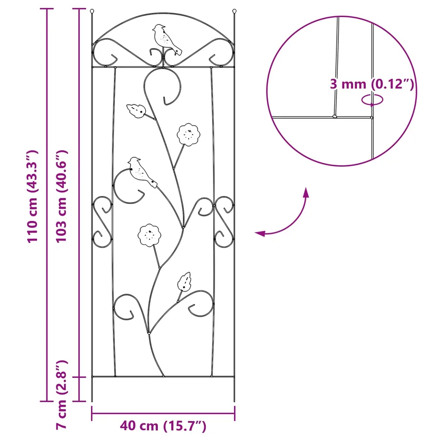 Clôture de jardin 3 pcs Noir 110 x 40 cm Acier - 9