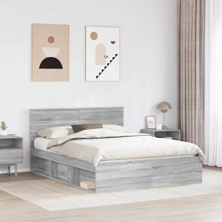 Cadre de lit Gris Sonoma 150 x 200 cm Pin massif - 3