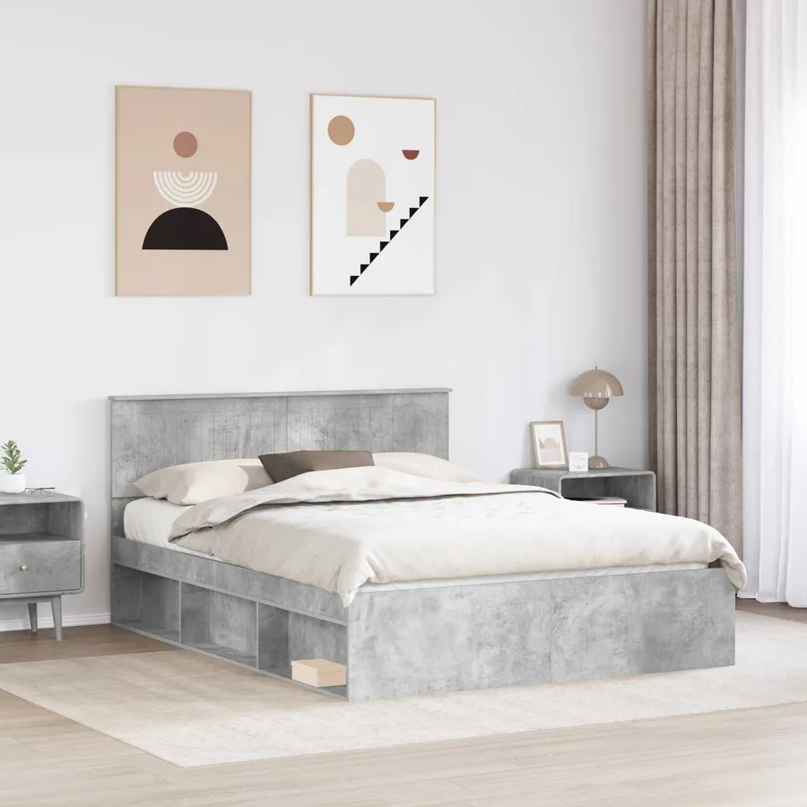 Cadre de lit Gris Béton 150 x 200 cm Pin massif - 3