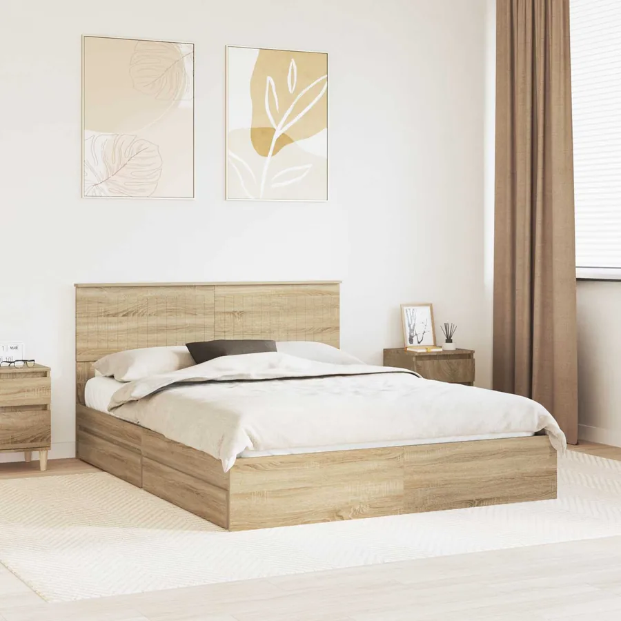 Lit de Rangement Chêne Sonoma 150 x 200 cm Bois d'ingénierie