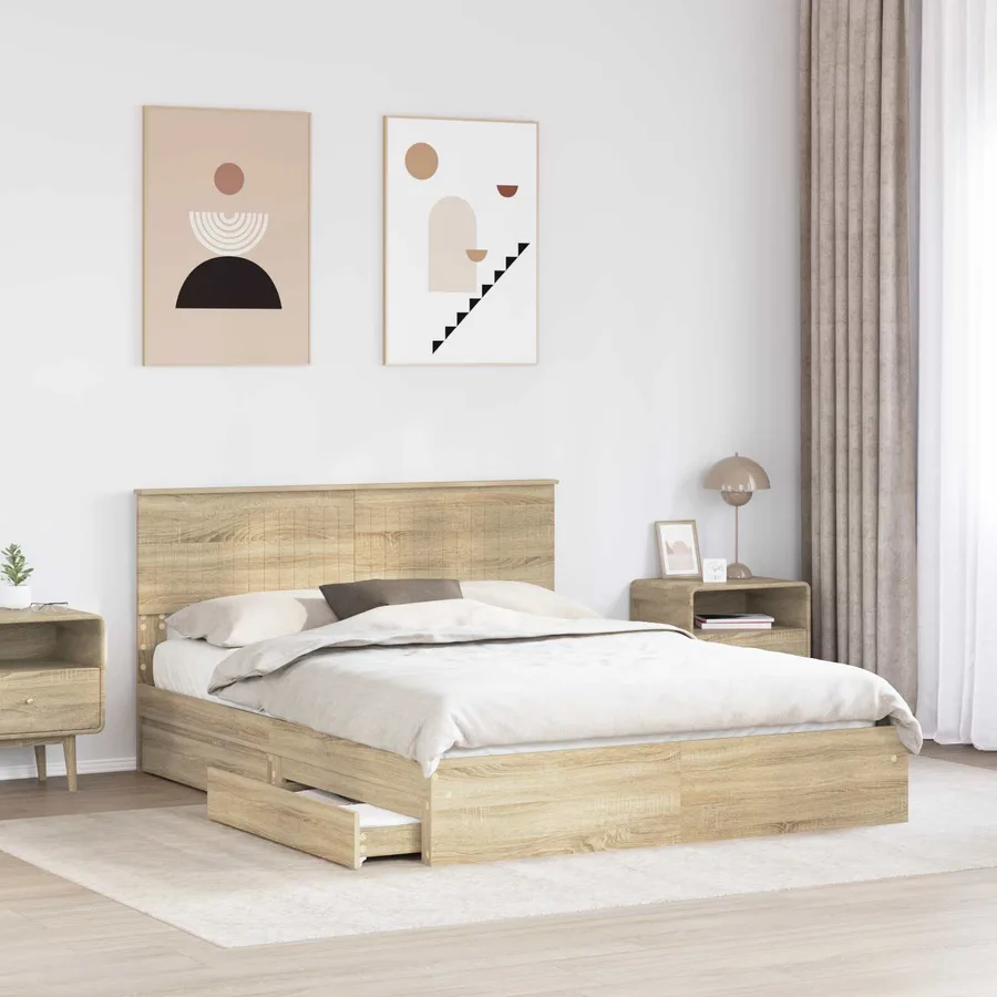 Lit de Rangement Chêne Sonoma 150 x 200 cm Bois d'ingénierie - 3