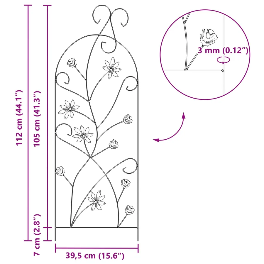 Clôture de jardin 3 pcs Noir 112 x 39,5 cm Acier - 9