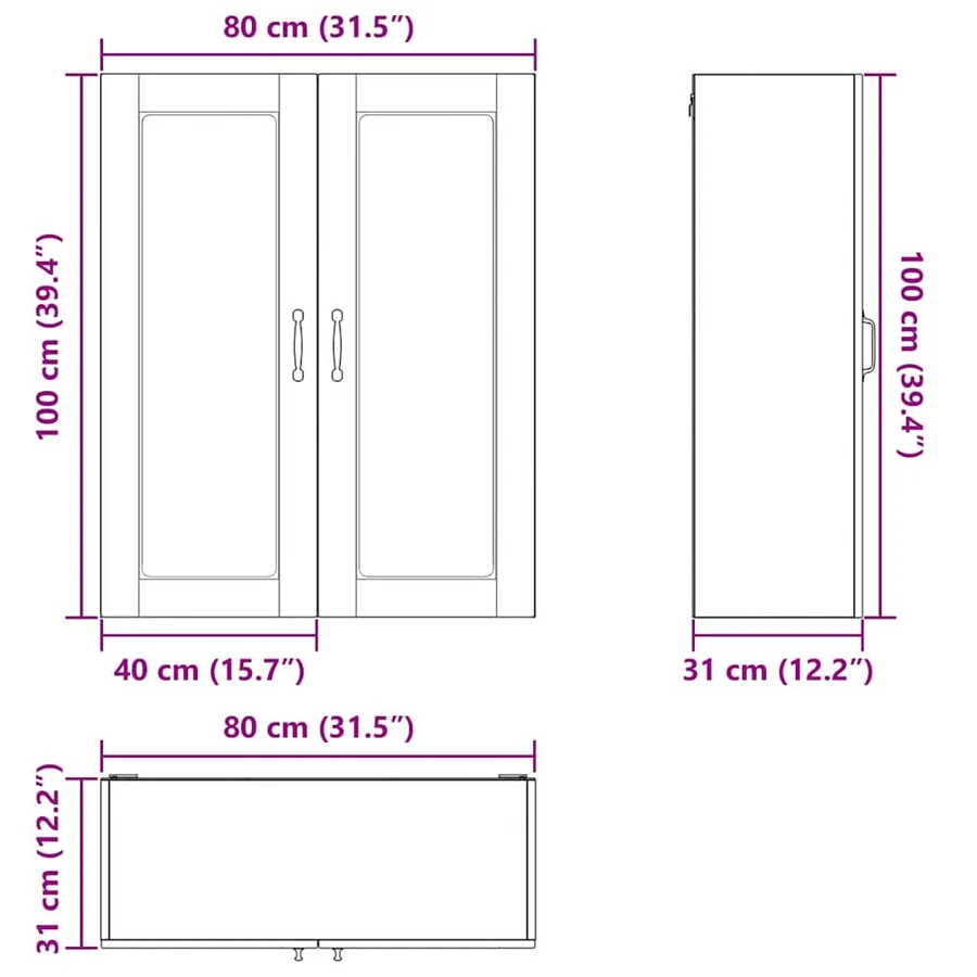 Cabinet en verre mural PORTO Noir 80 x 31 x 100 cm - 12