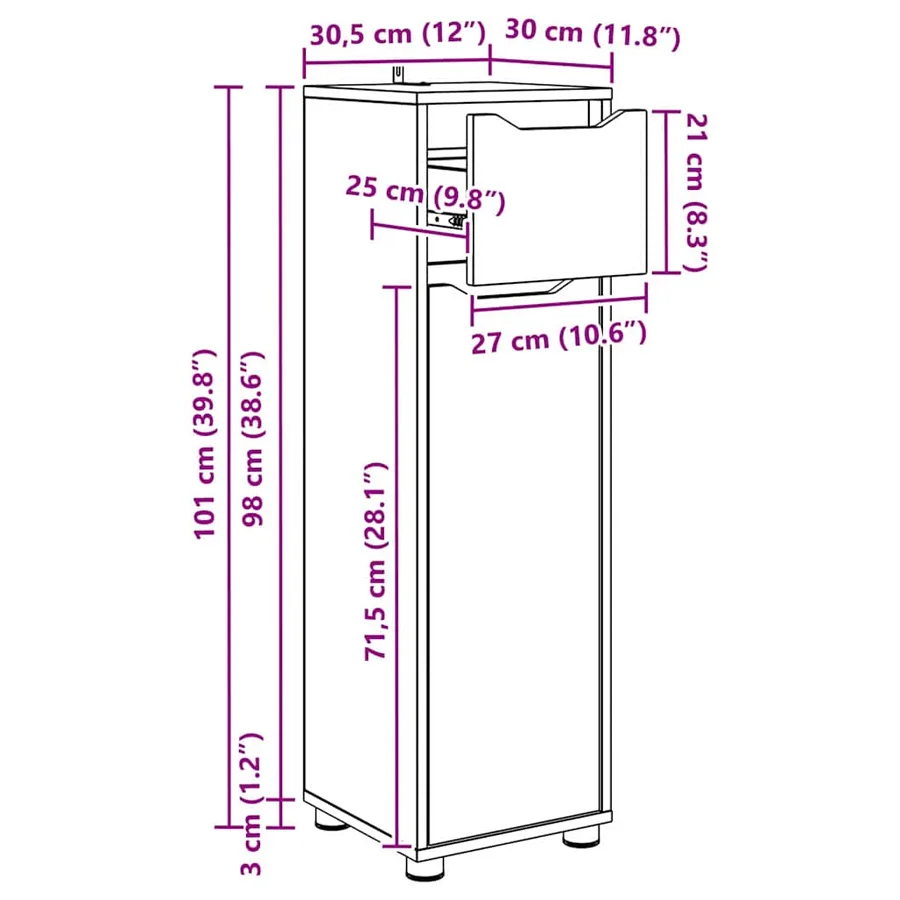 Cabinet de salle de bain Gris Sonoma 30,5 x 30 x 101 cm - 14