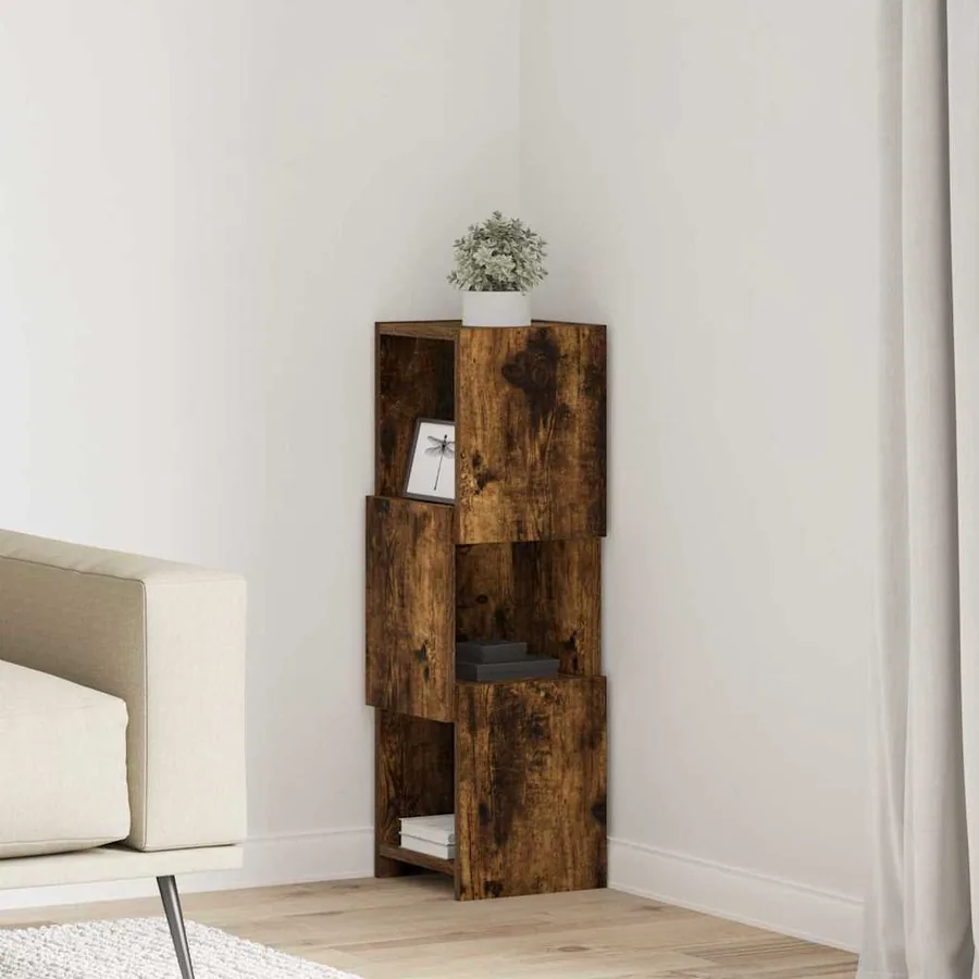 Meuble d'angle Chêne fumé 25,5x25x80cm Bois d'ingénierie
