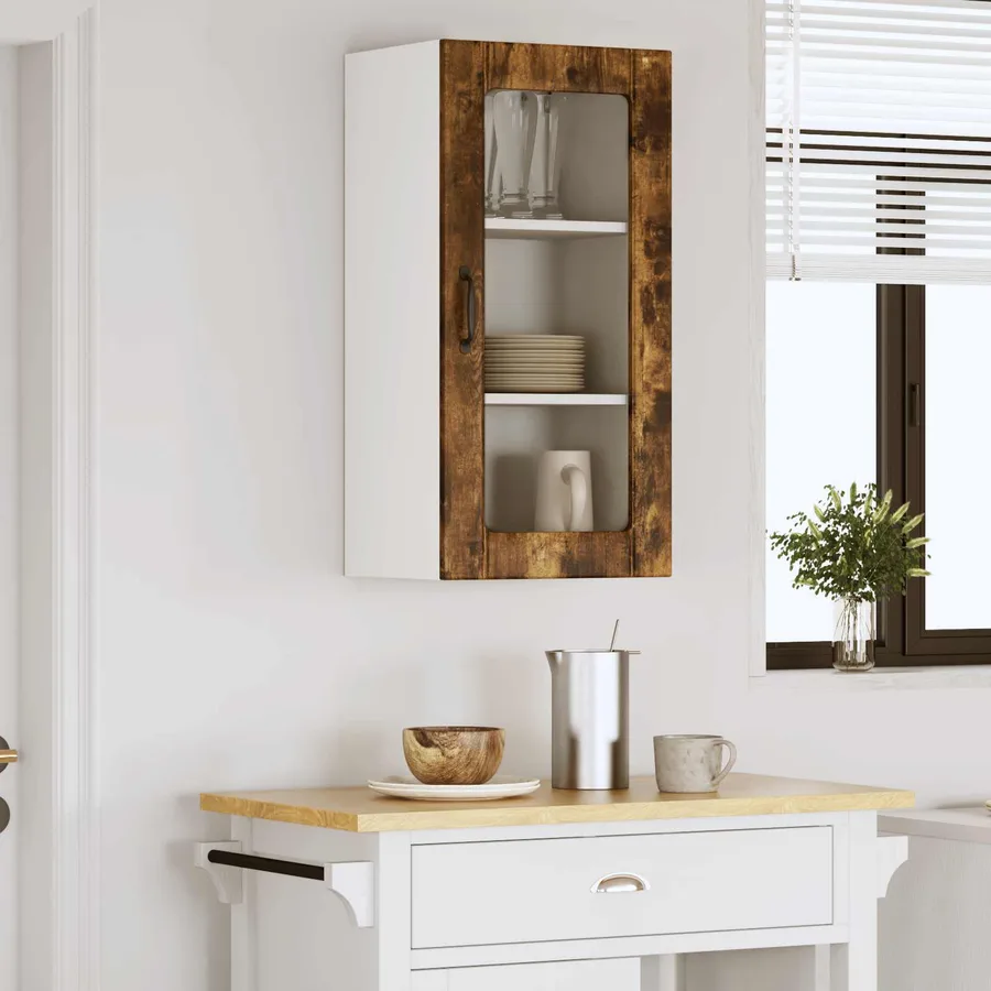 Cabinet en verre mural PORTO Chêne fumé 40 x 31 x 80 cm - 4