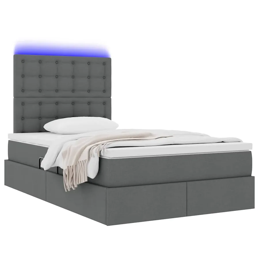 Lit de rangement LED avec matelas Gris foncé 120 x 200 cm Tissu - 3