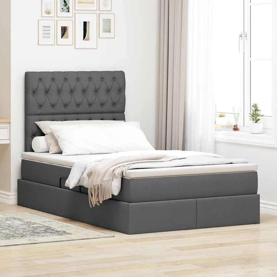 Lit de rangement LED avec matelas Gris foncé 120 x 200 cm Tissu