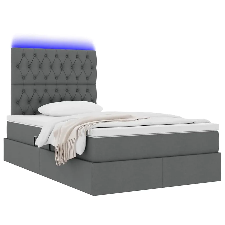 Lit de rangement LED avec matelas Gris foncé 120 x 200 cm Tissu - 3