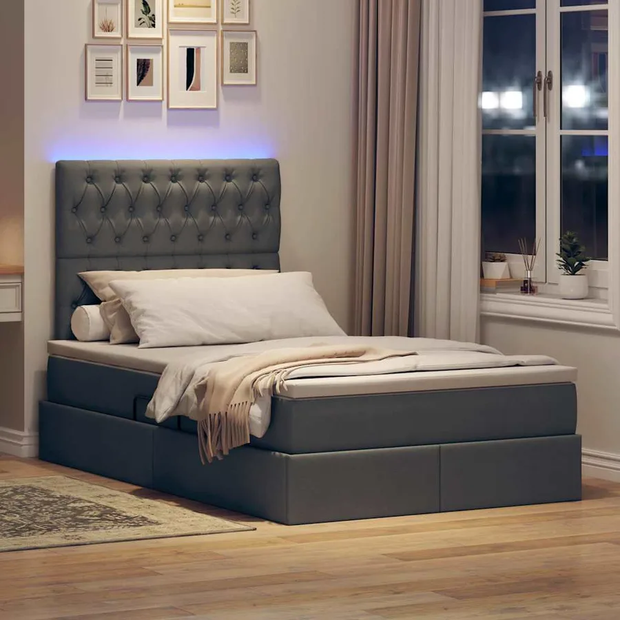 Lit de rangement LED avec matelas Gris foncé 120 x 200 cm Tissu - 5
