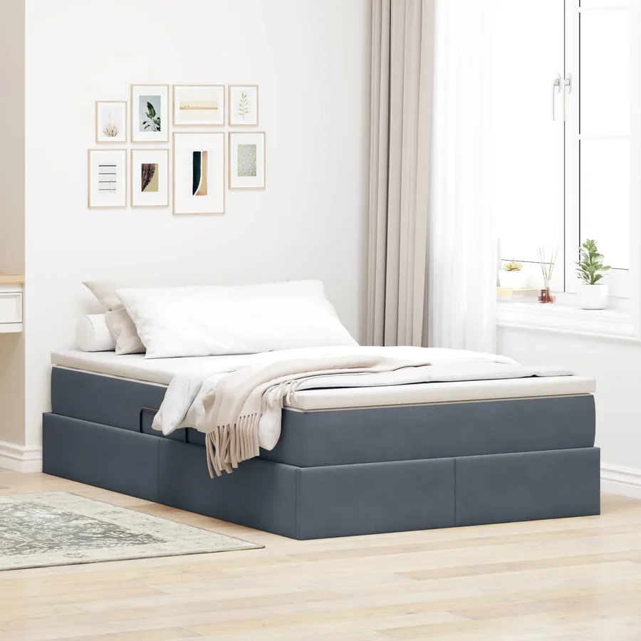 Lit avec rangement et matelas Gris foncé 120 x 190 cm Velours