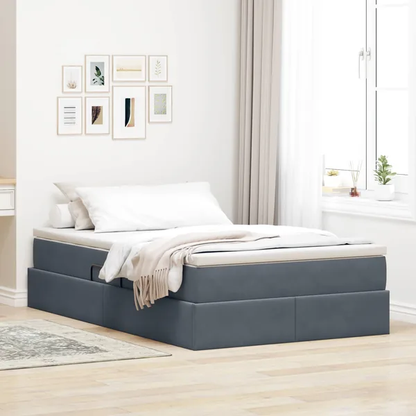 Lit avec rangement et matelas Gris foncé 120 x 190 cm Velours