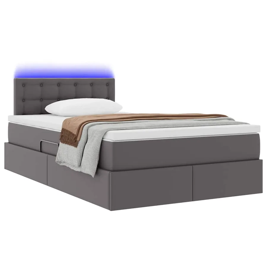Lit avec rangement et LED Gris 120 x 200 cm Cuir synthétique - 3