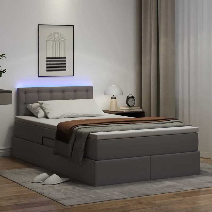 Lit avec rangement et LED Gris 120 x 200 cm Cuir synthétique - 5