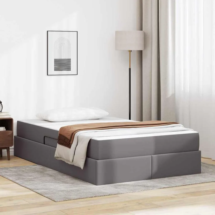 Lit avec rangement et matelas avec matelas 2 pcs Gris Cuir