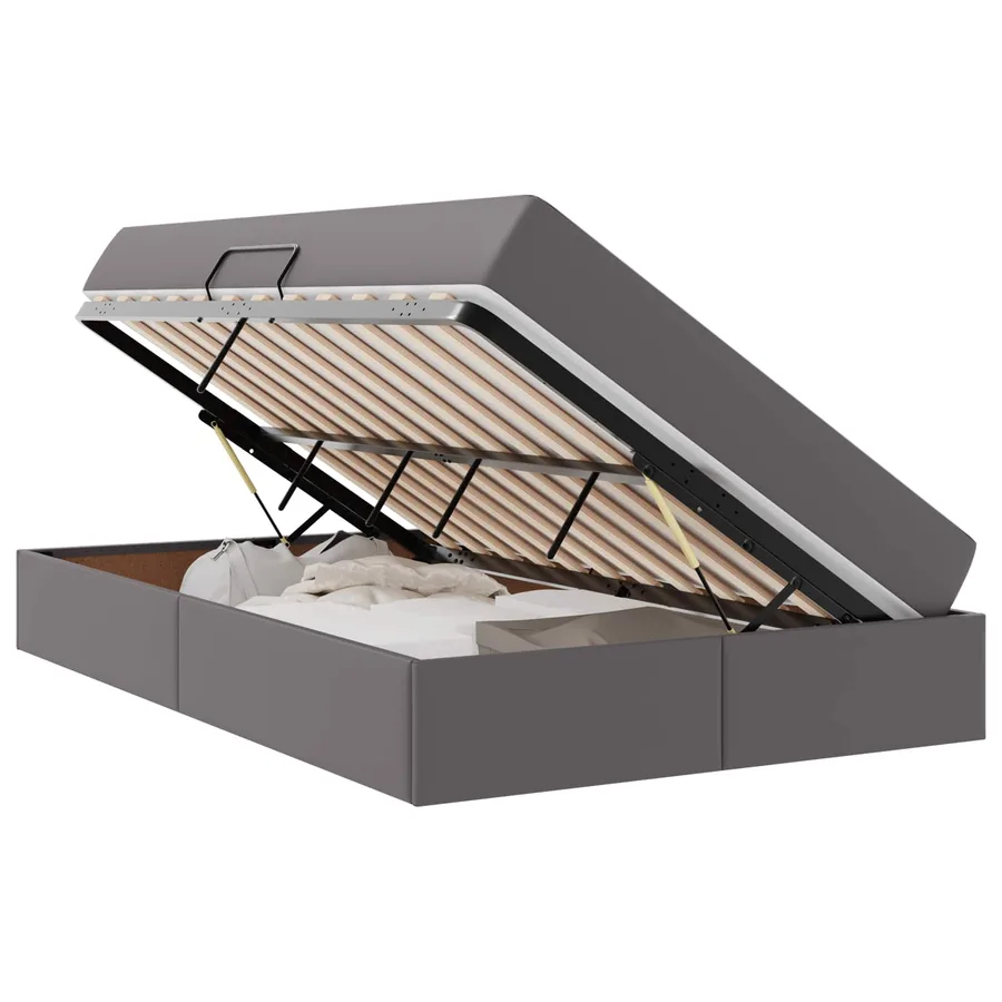 Lit avec rangement et matelas avec matelas 2 pcs Gris Cuir - 2