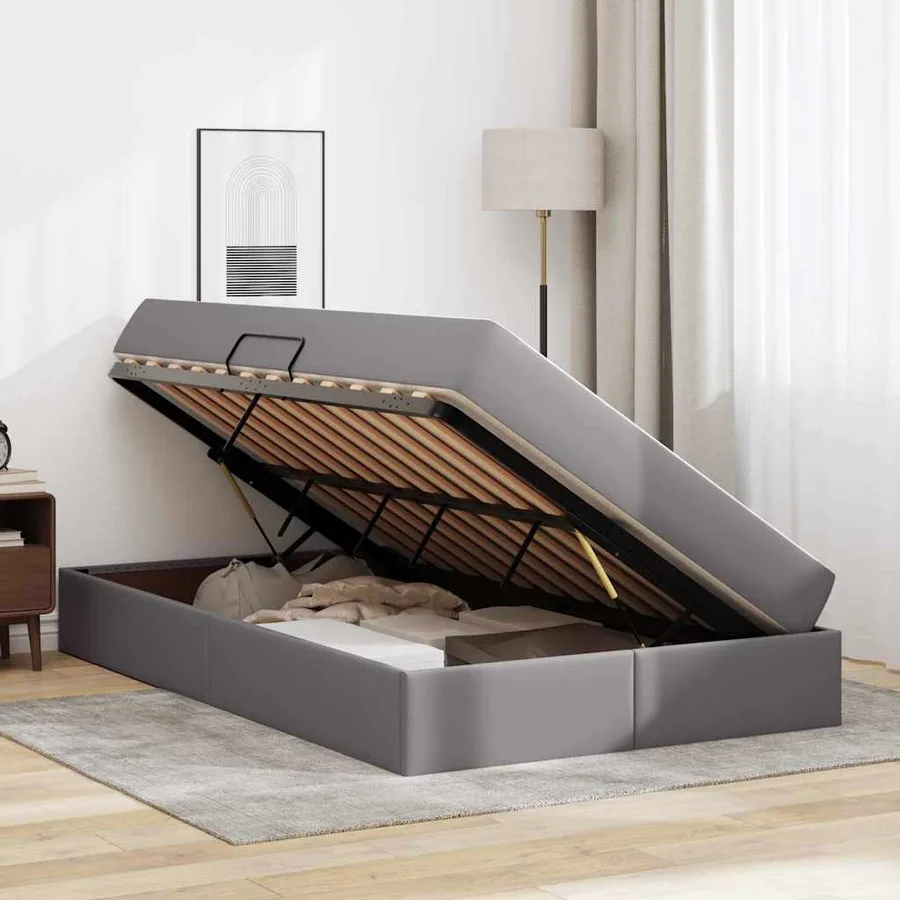 Lit avec rangement et matelas avec matelas 2 pcs Gris Cuir - 4