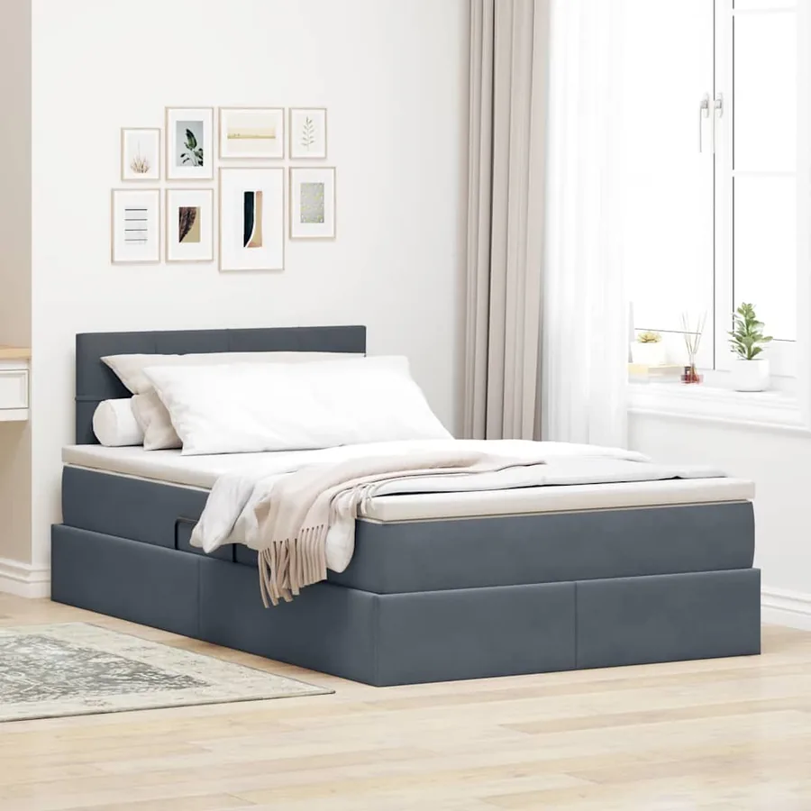 Lit de rangement LED avec matelas Gris foncé 120 x 190 cm