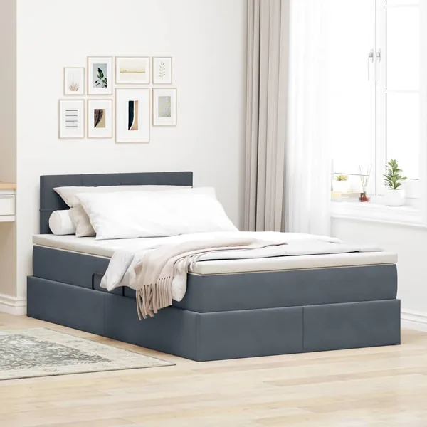 Lit de rangement LED avec matelas Gris foncé 120 x 190 cm