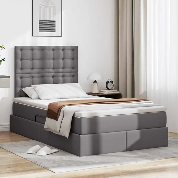 Lit avec rangement et LED Gris 120 x 200 cm Simili cuir