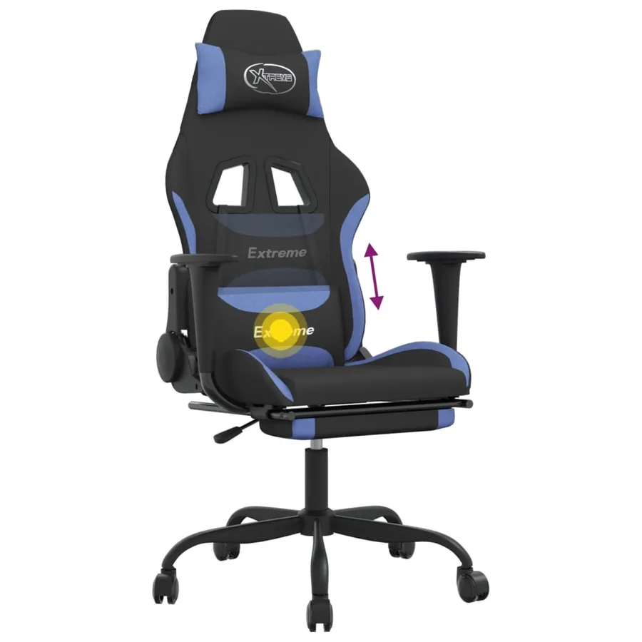 Chaise de jeu de massage avec repose-pied Noir et bleu Tissu - 12