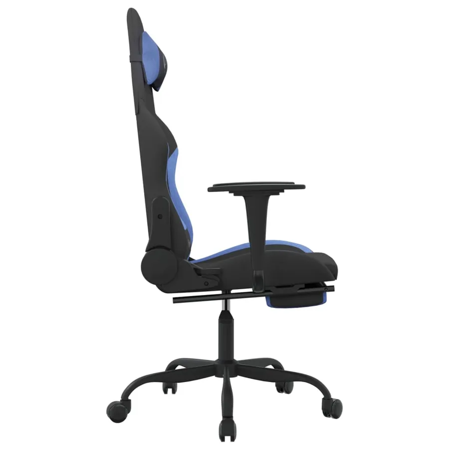 Chaise de jeu de massage avec repose-pied Noir et bleu Tissu - 5