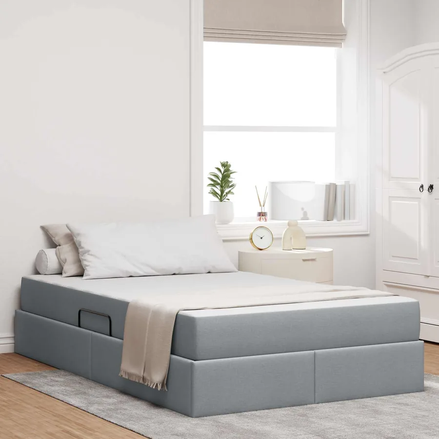 Lit avec rangement et matelas Gris clair 120 x 190 cm Polyester