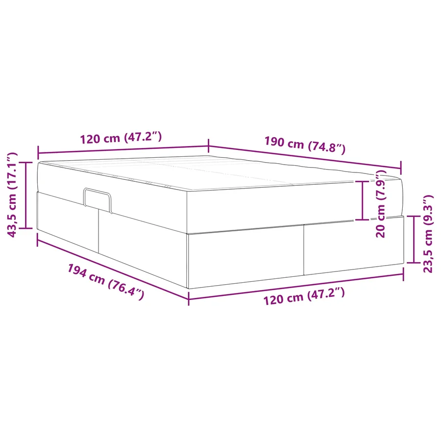 Lit avec rangement et matelas Gris clair 120 x 190 cm Polyester - 16