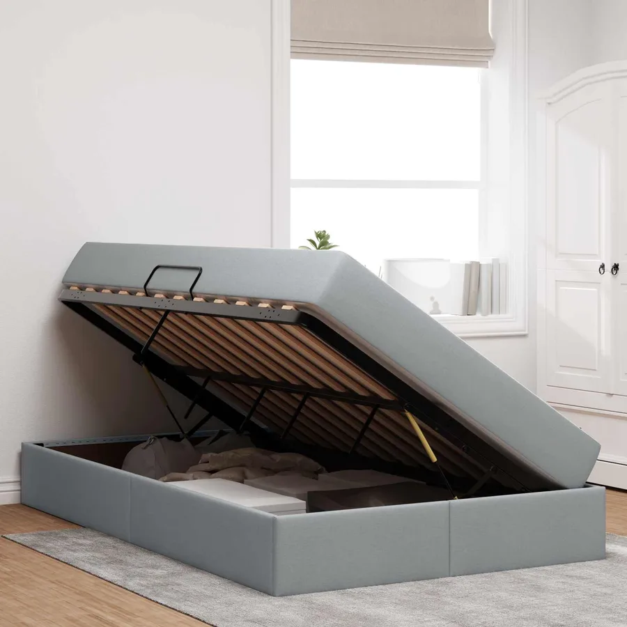 Lit avec rangement et matelas Gris clair 120 x 190 cm Polyester - 4