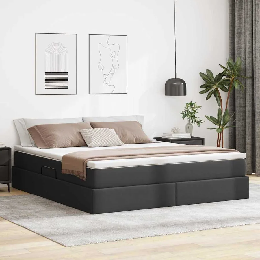Lit avec rangement et matelas Noir 160 x 200 cm Simili cuir