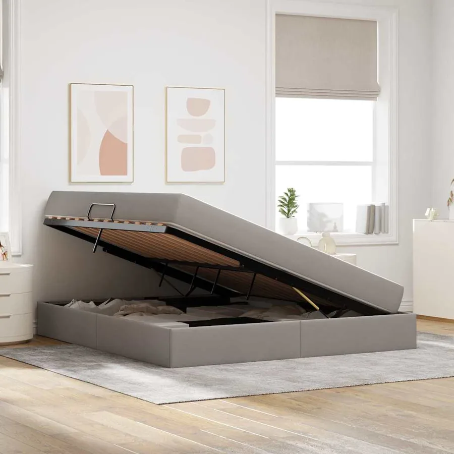 Lit avec rangement et matelas Taupe 160 x 200 cm Polyester - 4