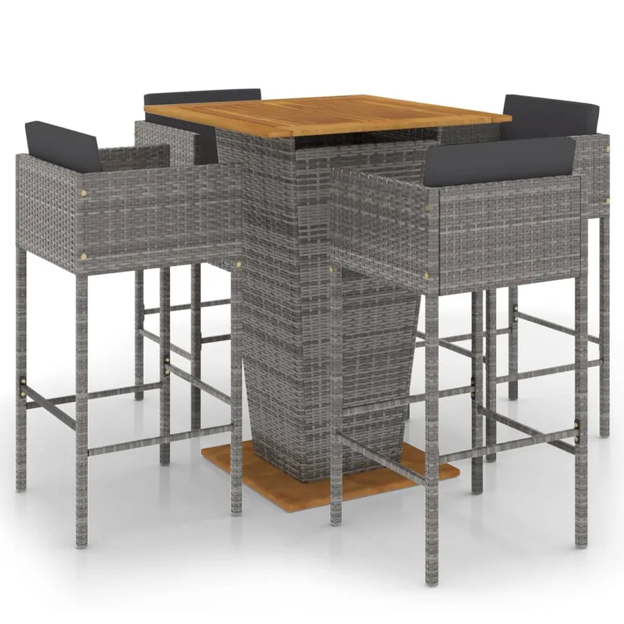 Ensemble de bar de jardin 5 pcs et coussins Résine tressée Gris - 2