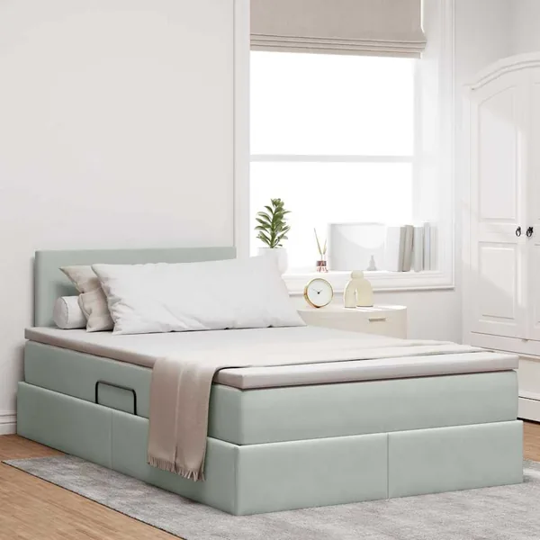 Lit de Rangement avec matelas Gris clair 120 x 190 cm Velours