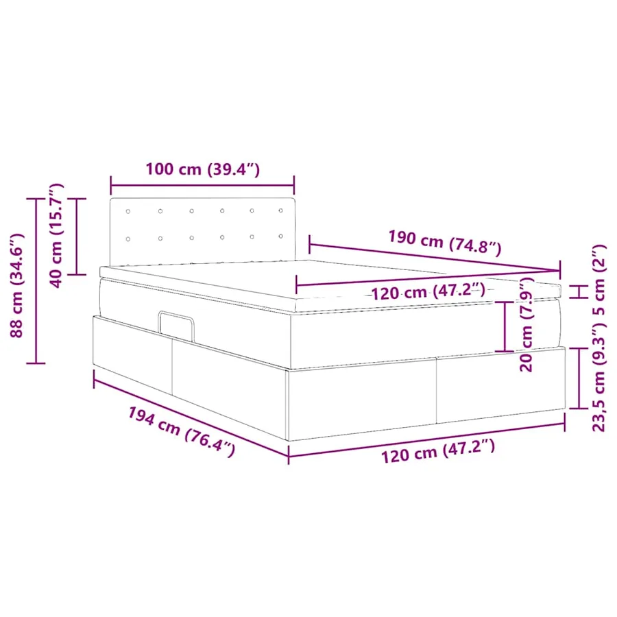 Lit de Rangement avec matelas Rose 120 x 190 cm Velours - 15