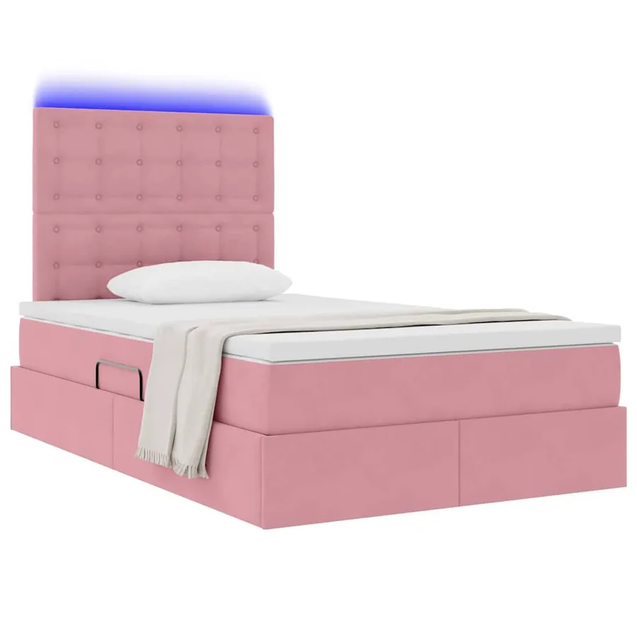Lit de rangement LED avec matelas Rose 120 x 190 cm Velours - 3