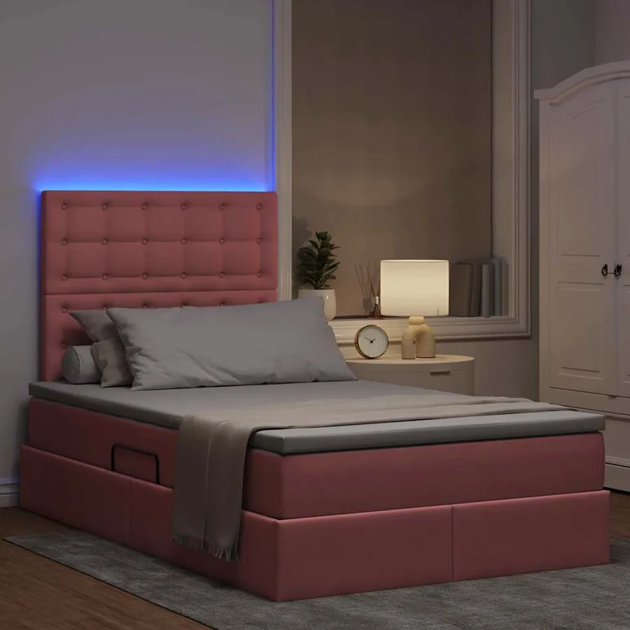 Lit de rangement LED avec matelas Rose 120 x 190 cm Velours - 5
