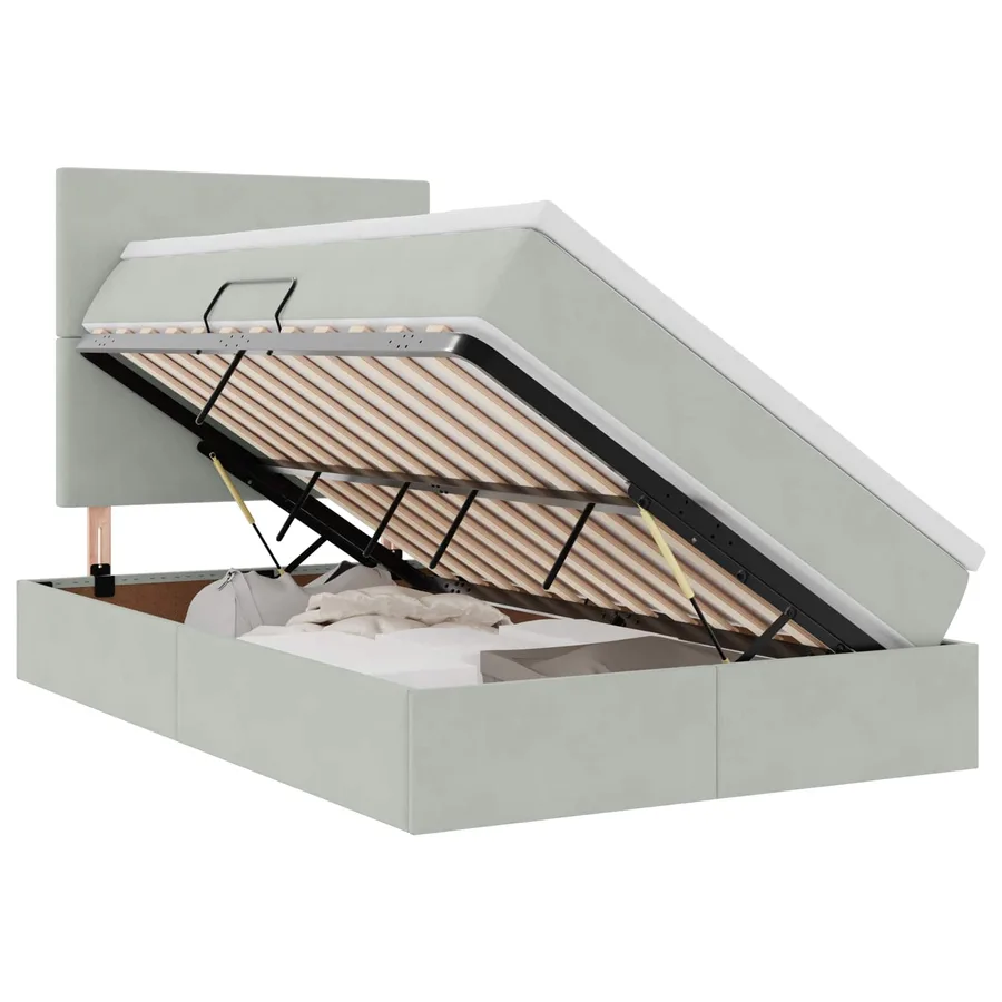 Lit avec rangement et matelas Gris clair 120 x 190 cm Velours - 2