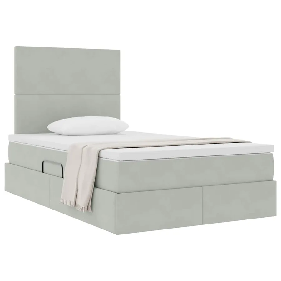 Lit avec rangement et matelas Gris clair 120 x 190 cm Velours - 3