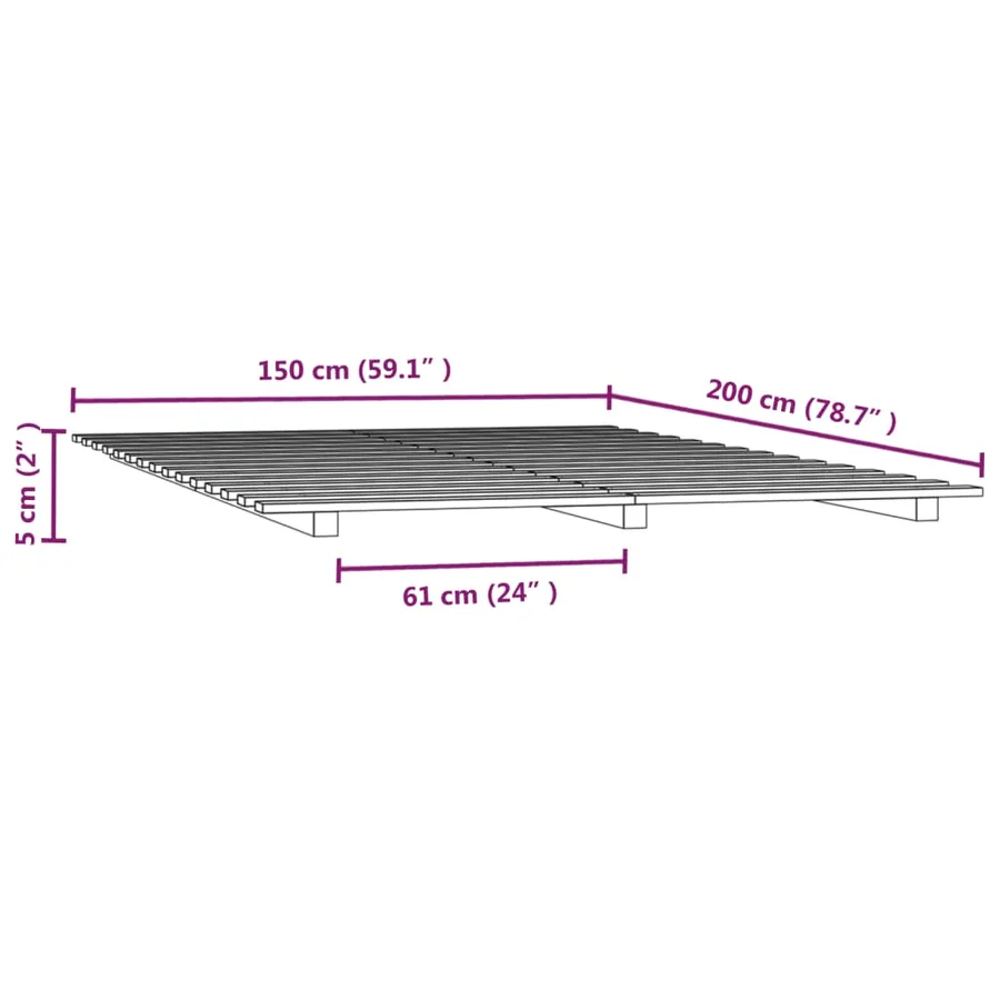 Cadre de lit sans matelas blanc 150x200 cm bois de pin massif - 8