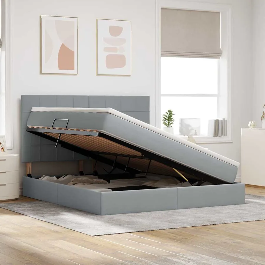 Lit de rangement LED avec matelas Gris clair 160 x 200 cm Tissu - 4