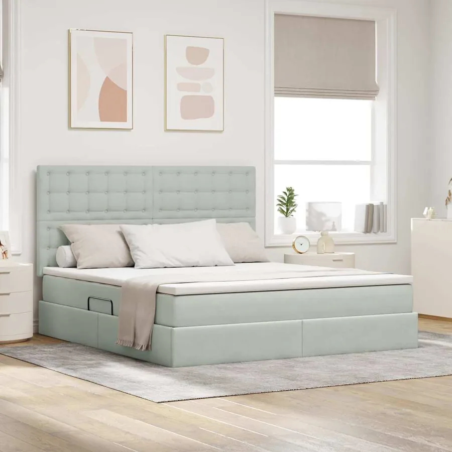 Lit de rangement LED avec matelas Gris clair 160 x 200 cm