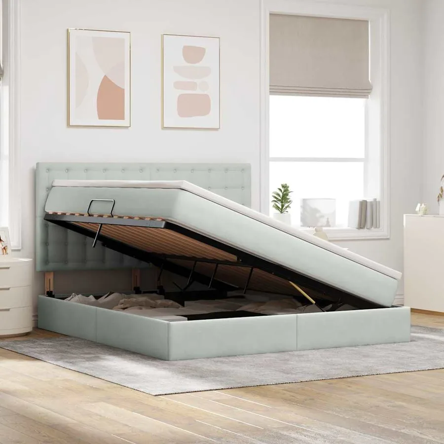 Lit de rangement LED avec matelas Gris clair 160 x 200 cm - 4