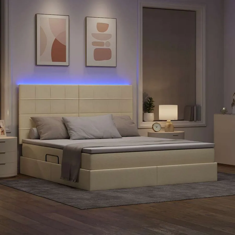 Lit de rangement LED avec matelas Crème 160 x 200 cm Tissu - 5