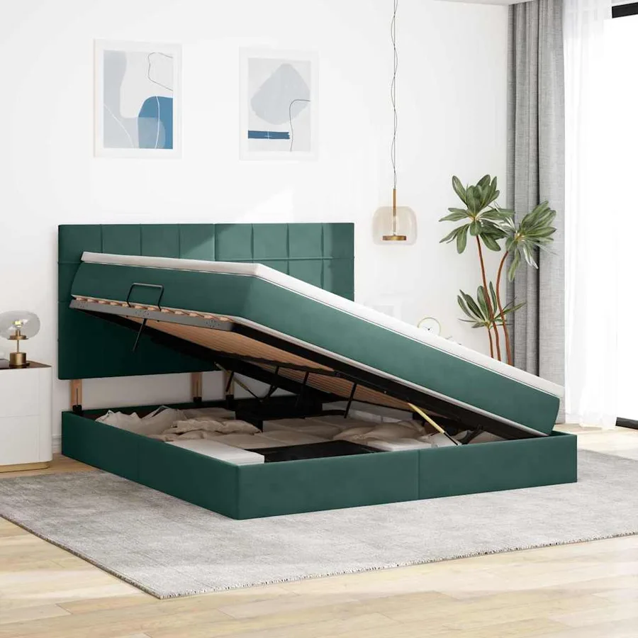 Lit de rangement LED avec matelas Vert foncé 160 x 200 cm - 4