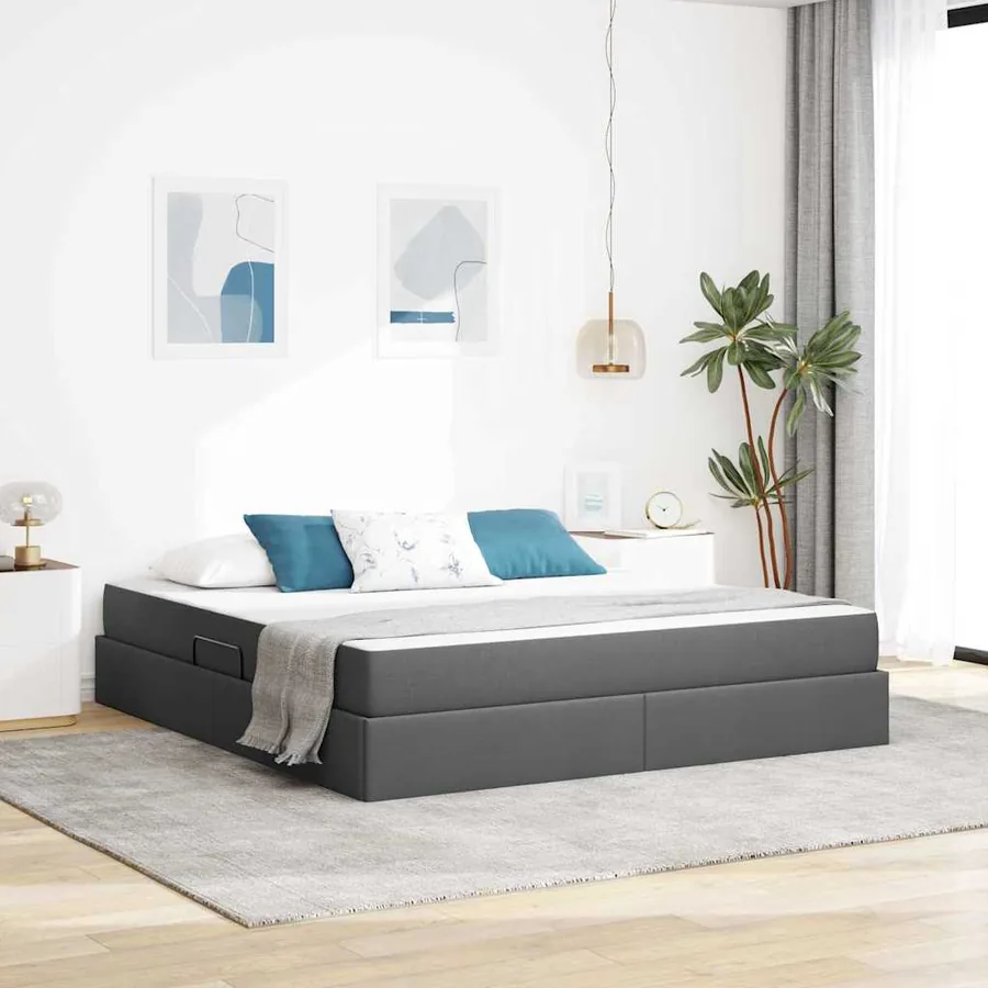 Lit avec rangement et matelas Gris foncé 160 x 200 cm Polyester