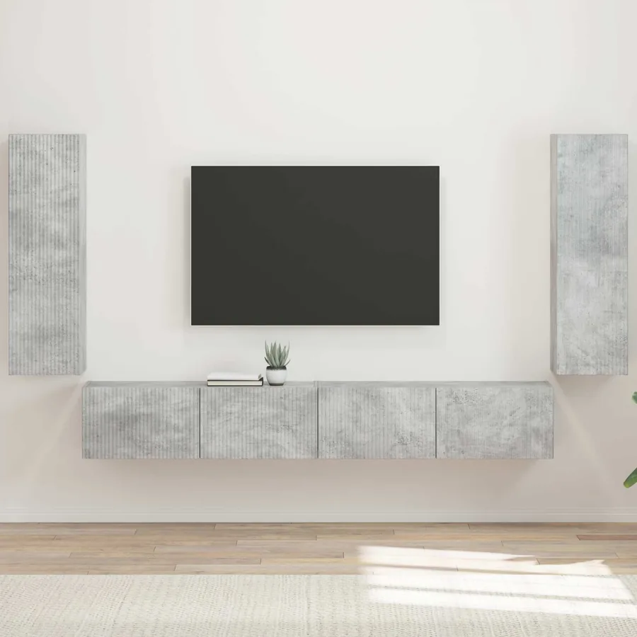 Ensemble de meuble TV mural 4 pcs Gris béton Bois d'ingénierie
