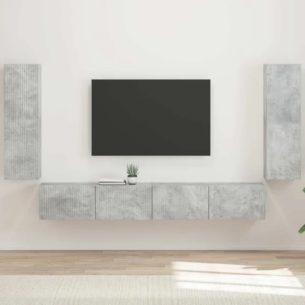 Ensemble de meuble TV mural 4 pcs Gris béton Bois d'ingénierie